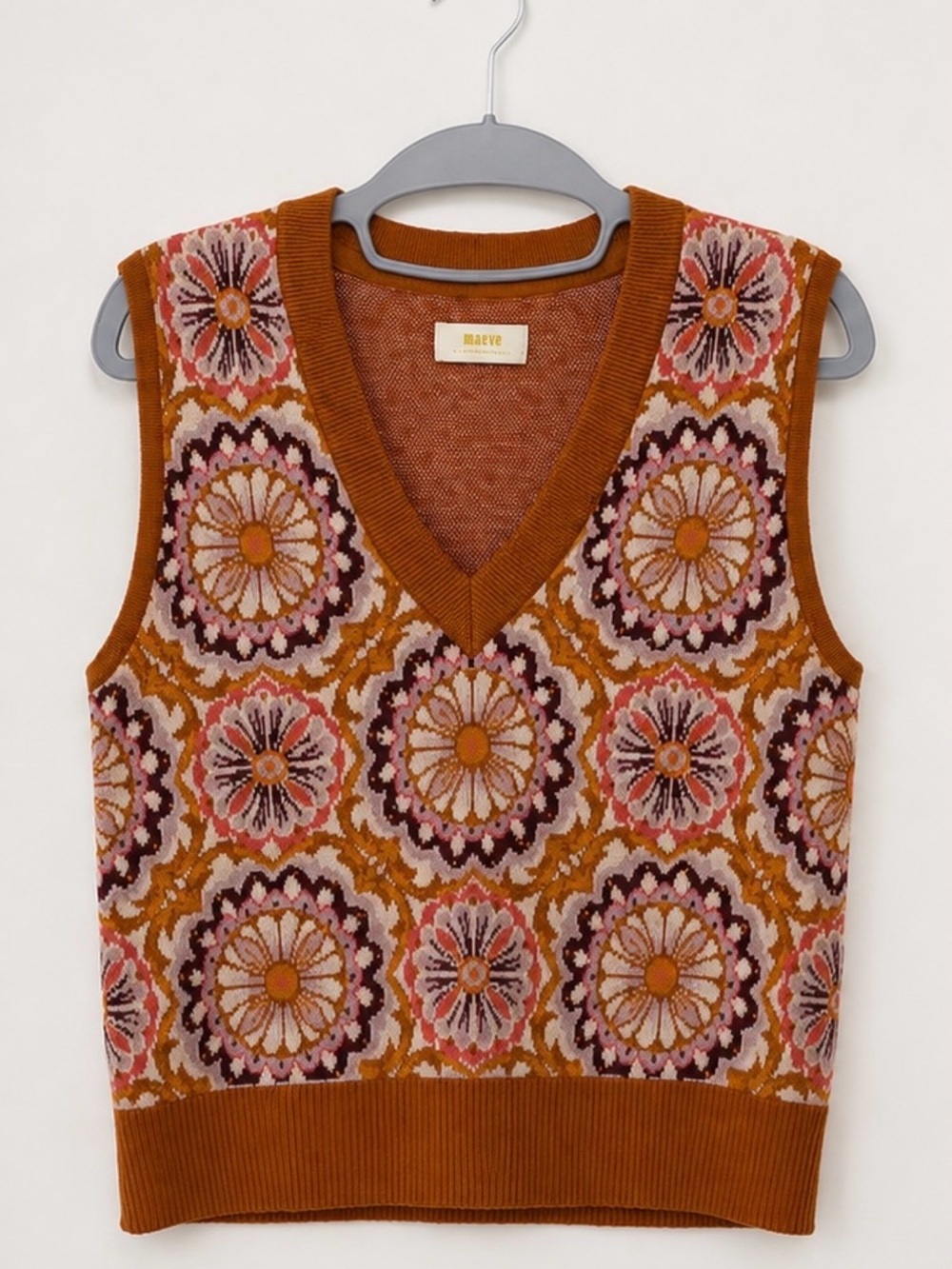Anthropologie Maeve Vera Jacquard Floral Sweater Vest - Retro Boho - Size Small